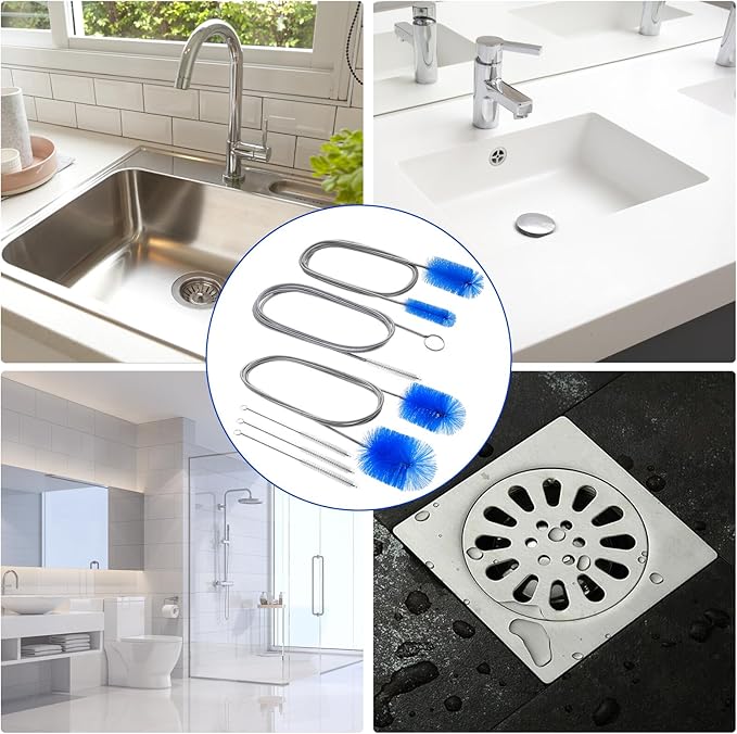 12pcs Flexible Drain Brush 78 Inch Pipe Cleaning Brush 63 Inch Drain Cleaner Brush 59 Inch Hose Brush and 3 Pcs 9 Inch Straw Cleaner Brush for Straws Kitchen Sink Plumbing Shower Drain Tube (Blue)