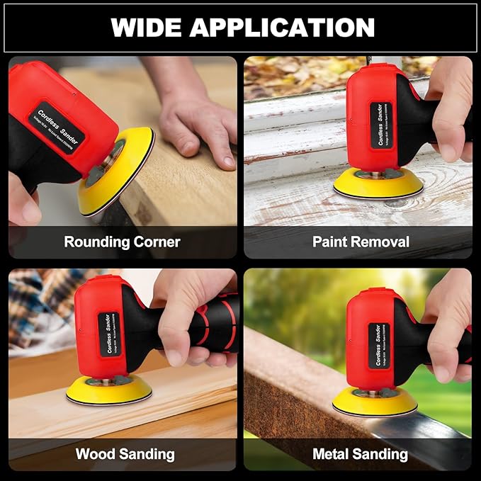 16.8V Cordless Electric Sander with 36PCS Sandpapers, 3500 RPM, 2Pcs 3.0Ah Batteries, Lightweight & Compact Design for Wood, Metal, Paint Removal, and DIY Projects