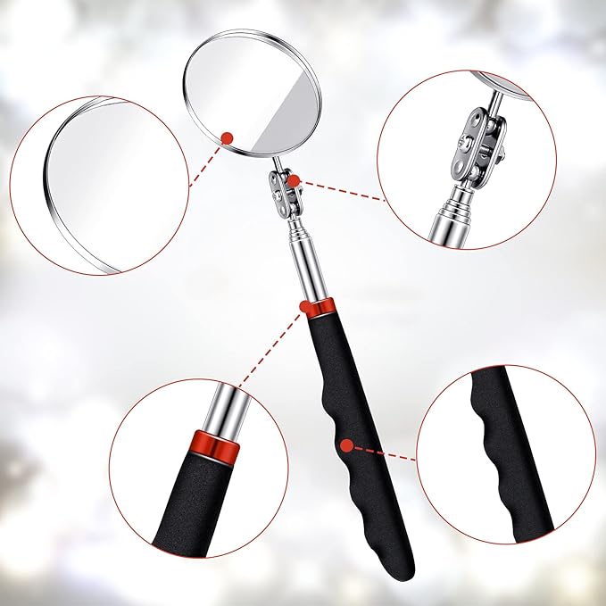 6 Pieces Telescoping Inspection Mirror Mechanic Magnet Stick Magnetic Pick Up Tool Round Mirror Inspection Tool Adjustable Telescoping Mirror 1.5 lb, 8 lb, 10 lb Telescope Tools for Men, Dad, Husband