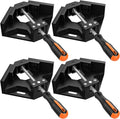 Right Angle Clamp, Housolution [4 PACK] Single Handle 90° Aluminum Alloy Corner Clamp, Right Angle Clip Clamp Tool Woodworking Photo Frame Vise Holder with Adjustable Swing Jaw - Black