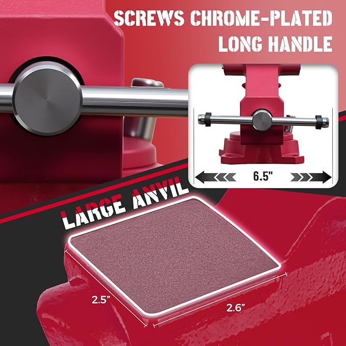 Bench Vise 4.5-Inch Heavy Duty Vise 210° Swivel Base, Multi-Purpose Vise with Large Anvil for Industrial, Home(4.5" Jaw Width)