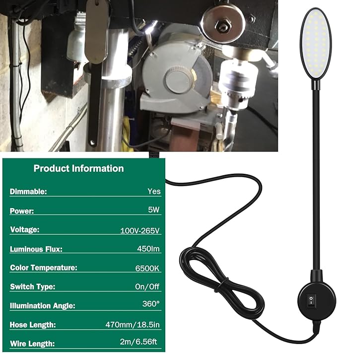 Magnetic LED Work Light, AMAZING POWER Dimmable Sewing Light with Flexible Gooseneck for Workshop Sewing Machine Workbench Lathe Drill Press