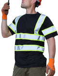 sesafety High Visibility Shirts for Mens Class 3 Hi Vis Reflective Construction Shirts for Men with Pocket Safety T Shirts for Men Work Shirt for Mens Short Sleeve Black Yellow Strips M