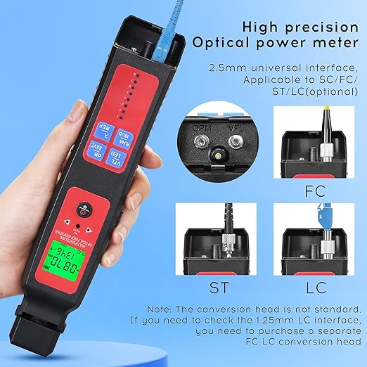 L-507 Live Fiber Optic identifier with Optical Fiber Power Meter -70+~10dbm 5-in-1 Function OPI OPM VFL 10KM RJ45 Network Tester LED Fiber Optic Cable identifier Single Mode/Multi Mode