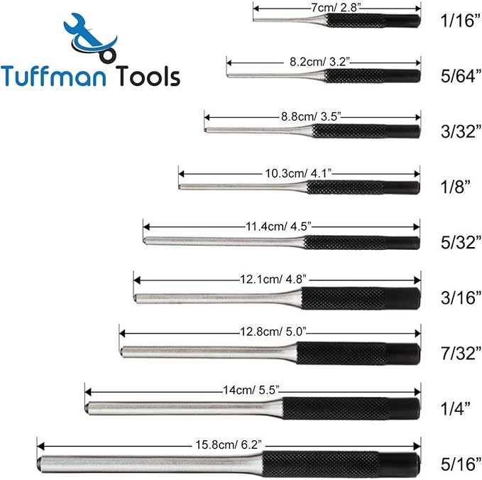 Roll Pin Punch Set 9pc - Great Nail Punch for Gun Tool Kit Building, Watch Repair Kit and Removing Firing Pin with Tool Pouch