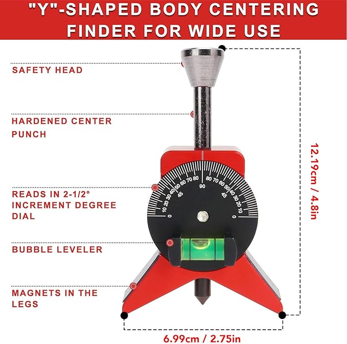 Pipe Center Finder, Pipe Marker Centering Tool, Pipefitter Tools with Magnetic Centering Head, Y Shaped, Pipe Fitting Tools with Adjustable Scale Bubble Level Protractor