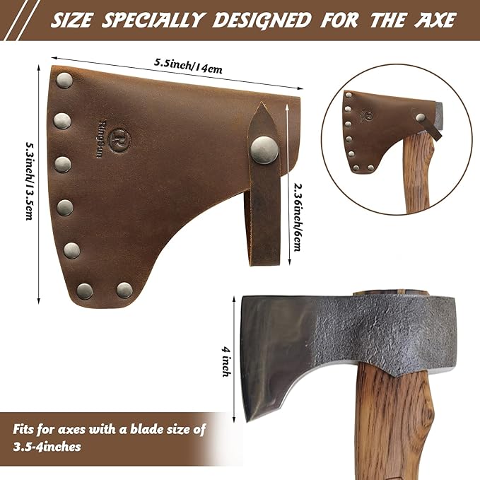 Ringsun Genuine Leather Hatchet Sheath, Handmade Durable Axe Sheath with Belt Loop, Portable Hatchet Cover for Outdoor Hiking Camping Working Blade Protection