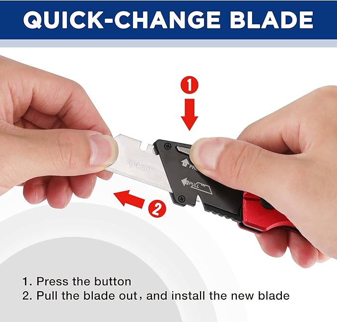 WORKPRO Folding Utility Knife, Heavy Duty Metal, Quick Open Axis Lock Box Cutter, Quick Change Blade Razor Knife, 1PC with 10 Extra SK5 Blades