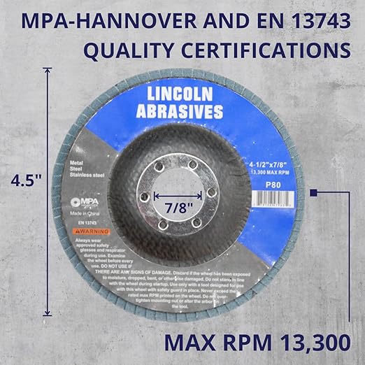 50 Pack Flap Discs, 80 Grit, Zirconium Oxide 4.5" x 7/8" Sanding Wheels for Angle Grinder