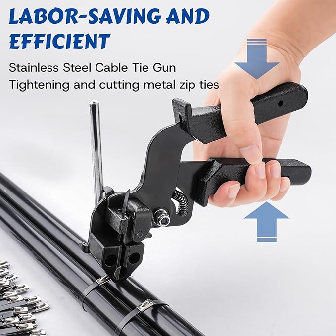 Stainless Zip Ties Heavy Duty Outdoor Metal Zip Ties Gun Set Fastening Cable Gun Tool with 300 PCS Ties for Chain Link Fence, Exhaust Pipe, Farms, Poultry Fence