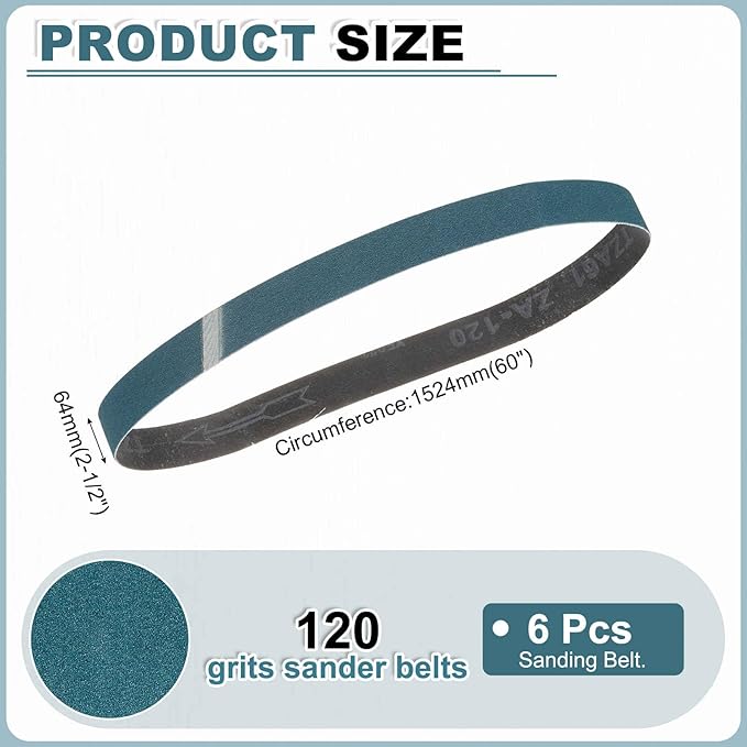 HARFINGTON 2 1/2 x 60 Inch Sanding Belts, 6 Pcs 120 Grit Zirconia Abrasive Belt Sander File Belt for Woodworking, Metal Polishing, Knife Sharpener