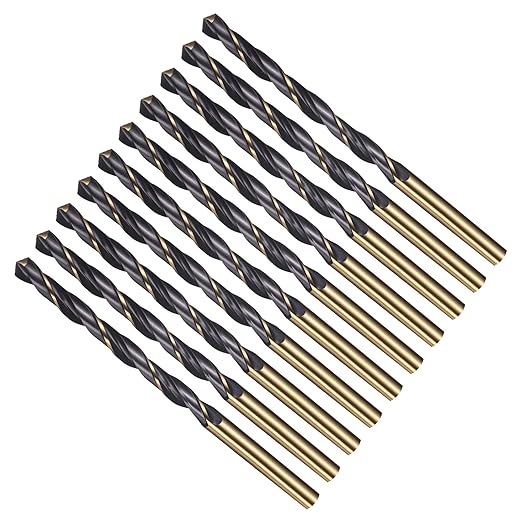 Drill Bit, 5.5mm Cutting Diameter, 4341 HSS Gold and Black 118° Cutting Angle Number Jobber Bits - (Applications: for Drilling Soft Metal Plastic Wood), 10-Pieces