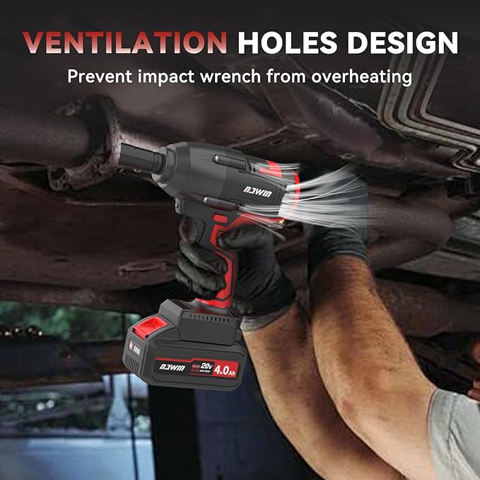 NAWIN Cordless Impact Wrench, 1/2 Impact Gun,450 ft-lbs (600N.m),Brushless Motor, 2×4.0Ah Battery,Electric Impact Wrench for Car Home,Sockets Kit, Fast Charger