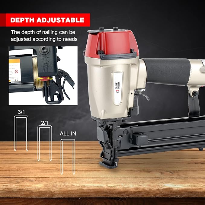 Construction Stapler, 16 Gauge 15/16-inch Wide Crown, Pneumatic Air Staple Gun for Fence Wire Wood Lathes Slats Furniture Frames Pallets and Finish, Heavy Duty