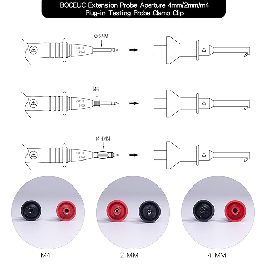 Mini Hook Test Clips, Mini Grabber Test Clips for M4 Plug Test Probe Test Lead Conversion Connection for Push-in Pen Tip