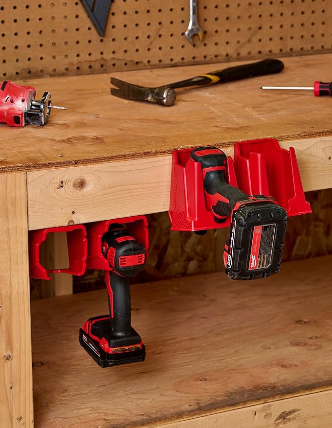 Drill Holder, Power Tool Organizer, Utility Storage Rack | Universal Wall Mount Cordless tools holder fits most drills like Milwaukee Drill (2-PACK) (Red)