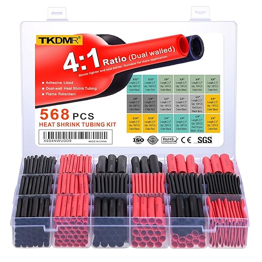 TKDMR 568 Pcs Heat Shrink Tubing Kit - 4:1 Ratio Adhesive Lined, Marine Grade Shrink Wrap - Industrial Heat Shrink Tubing,Red Black