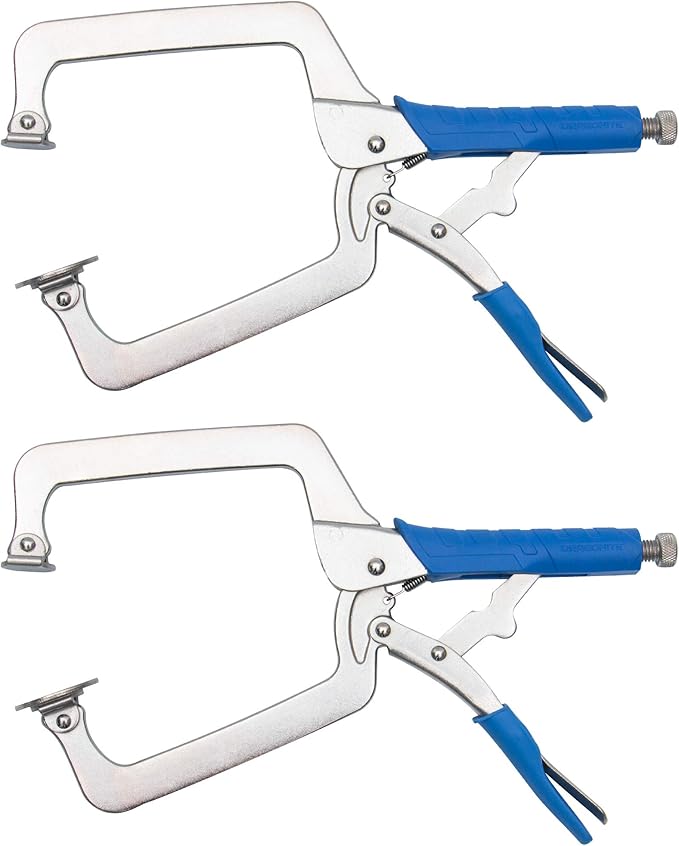 DRAGONITE Heavy Duty C Clamp, Vise Grip Locking Pliers With Swivel Pads, 15 Inch Face Clamp for Woodworking, Welding and Pocket Hole Joinery, 2 Piece
