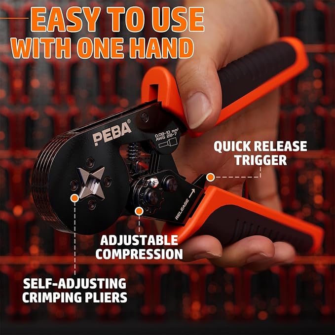 PEBA Ferrule Crimping Tool Kit, Square Pliers AWG28-7 & 28 Sizes Ferrules(AWG24-8) for Electrical Wiring/DIY Terminals | Self-Adjusting Ratchet Crimper - Copper Ferrule Kit