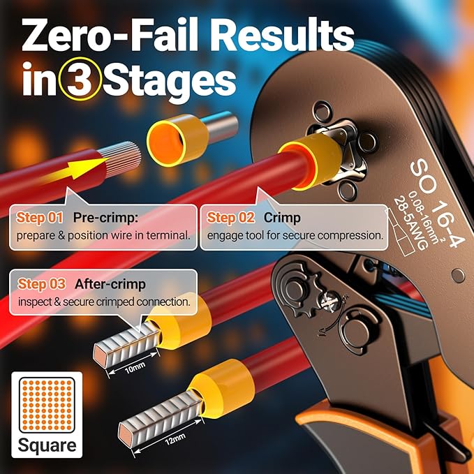 Preciva Ferrule Crimping Tool Kit - AWG 28-5 Self-Adjusting Ratchet Crimper with 1010Pcs Single & 265Pcs Twin Ferrules | Wire Terminal Connectors Kit
