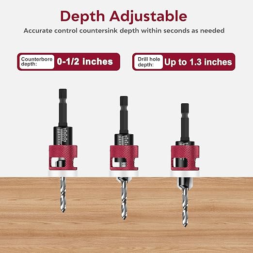 Countersink Drill Bit Set for Wood,7 PCS Counter Sink Drill Bit with HSS Tapered Drill Bits and 1/4" Hex Shank Quick Change for Woodworking with Storage Box