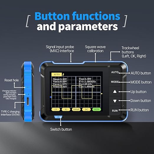 FNIRSI DSO152 Handheld Oscilloscope - 2.8" TFT Digital Oscilloscope Kit 200KHz Bandwidth 2.5MS/s High Sampling Rate Portable Pocket Oscilloscope, Trigger Function Auto/Nomal/Single