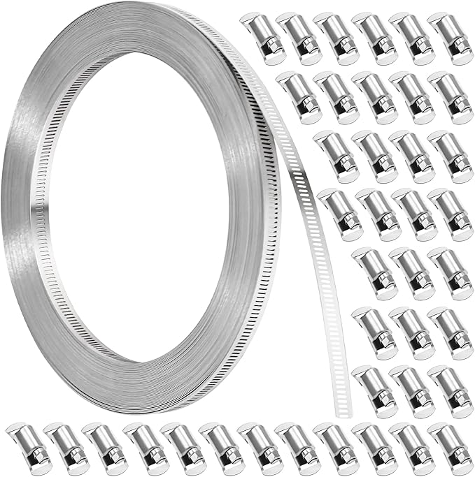 Hose Clamps, DIY 100 FT Metal Strap + 40 Fasteners, Hose Clamps Stainless Steel, Large Adjustable Hose Clamp Pipe Clamp for Pipe Automotive Mechanical Applications