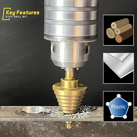 Step Drill Bit for Metal, HSS Step Drill Bit, CORTOOL Titanium High Speed Steel Step Drill Bits, Unibit Step Drill Bits (1/4" to 1-3/8" Step Bit)