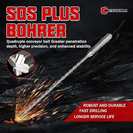 CSOOM SDS Plus Rotary Hammer Drill Bit 3/16"x8.27", Professional Concrete Drill Bit for Concrete, Brick, Stone and Cement Walls