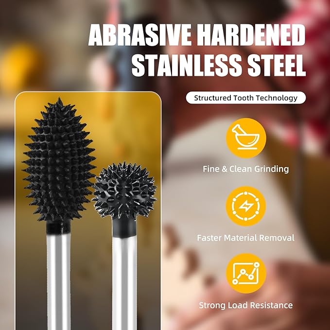 CAELUM 2 Pcs Rotary Burr Kit, 1/8" Shaft, Very Coarse - Woodworking Attachment for Dremel, Foredom, DeWalt, Milwaukee Tools, Carving Burrs for Carving Engraving in Wood, Rubber, Plastic