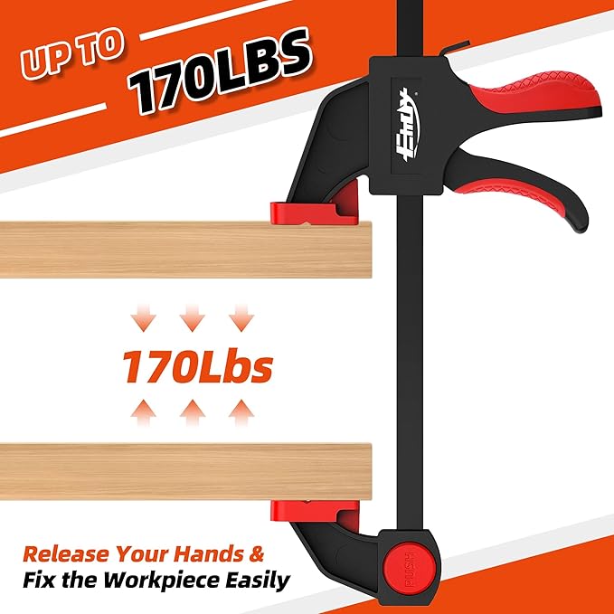 6" Bar Clamps for Woodworking, 4-Piece One-Handed Clamp/Spreader, Light-Duty Quick-Change F Clamp with 170 lbs Load Limit