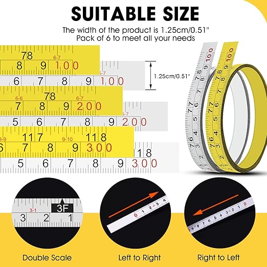 Adhesive Measuring Tapes,Steel Self Tape Measure,1/2" Wide Imperial & Metric Ruler Sticker, Stick On Table Saw and T Track for Woodworking, Drafting (White, Left to Right 118" 2PCS)
