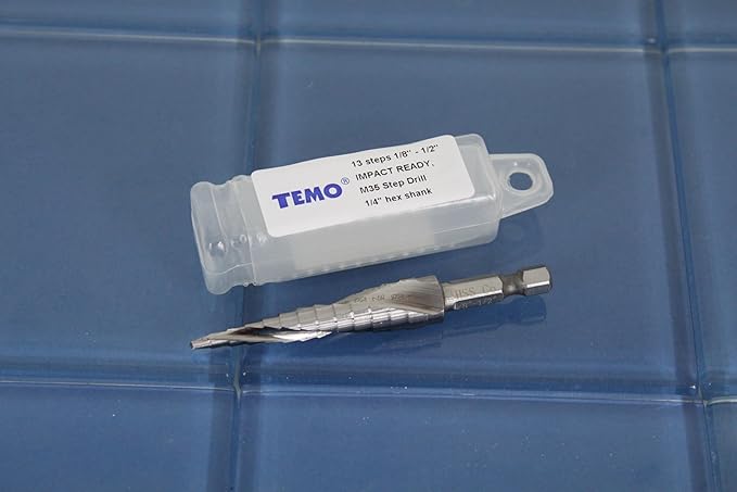 TEMO M35 Cobalt Spiral Flute Step Drill, 13 Size 1/8 Inch To 1/2 Inch, 1/4 Inch Hex Shank