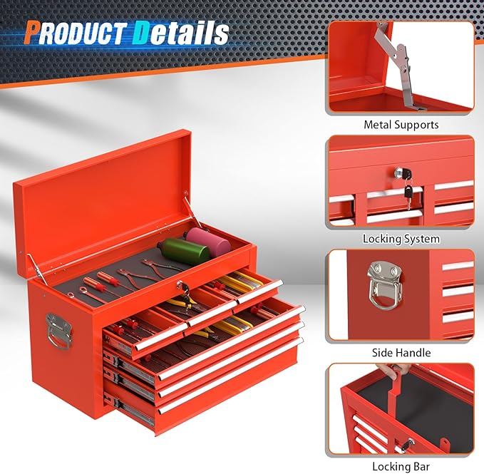8-Drawer Rolling Tool Chest with Wheels, 2-in-1 Detachable Tool Box with Drawers and Large Cabinet, Rolling Tool Chest Storage Cabinet with Lockable for Warehouse, Garage, Workshop (Red)