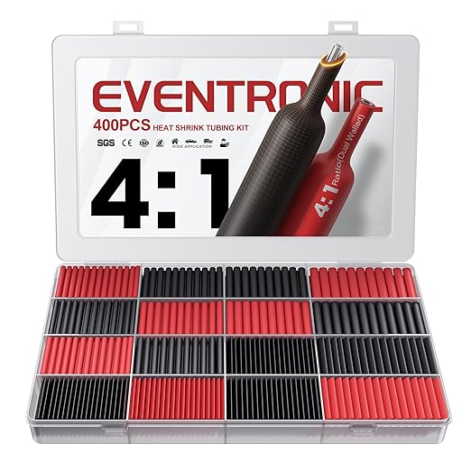 Eventronic 4:1 Heat Shrink Tubing Kit - 400 Pcs Adhesive Lined, Wire Shrink Wrap Tubing, Marine Grade Industrial Heat-Shrink Tubing, Black and Red