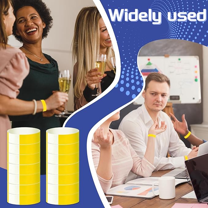 500 Pcs Yellow Paper Wristbands for Events Waterproof Neon Wrist Bands Adhesive Concert Identification Wristbands Hand Bands for Events (Yellow)