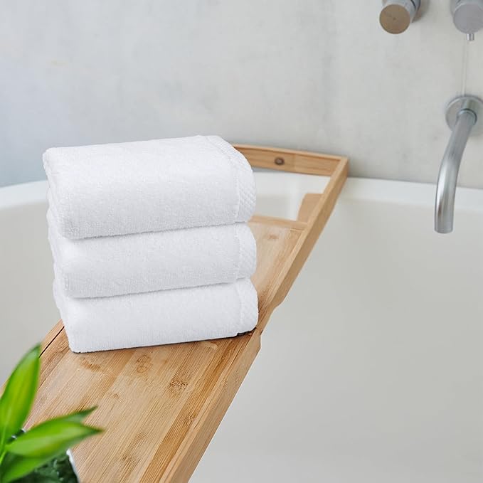 Amazon Basics 100% Cotton Soft, Quick-Dry Absorbent Hand Towels, 8-Pack, White, 28" x 16"