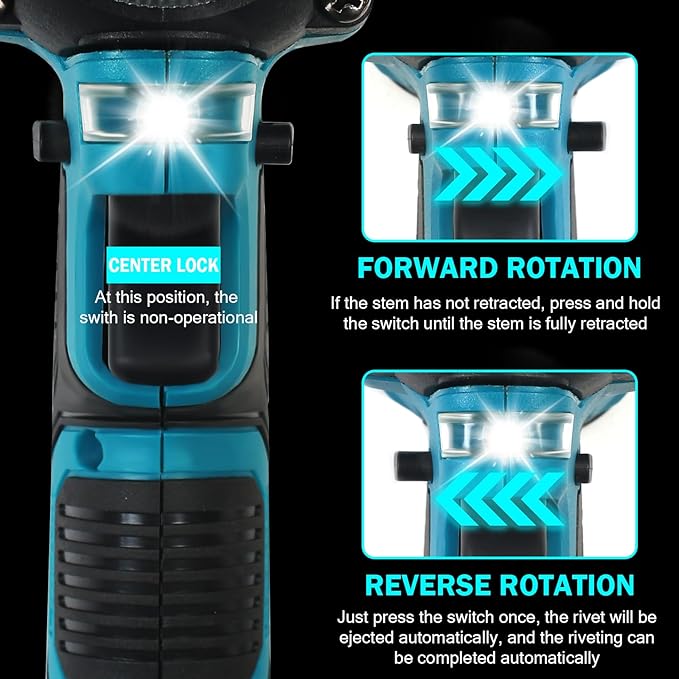 Cordless Rivet Gun Tool Compatible with Makita 18V Battery(No Battery), Electric Automatic Pop Rivet Gun, Brushless Blind Riveter Kit for 3/32", 1/8", 5/32", 3/16"