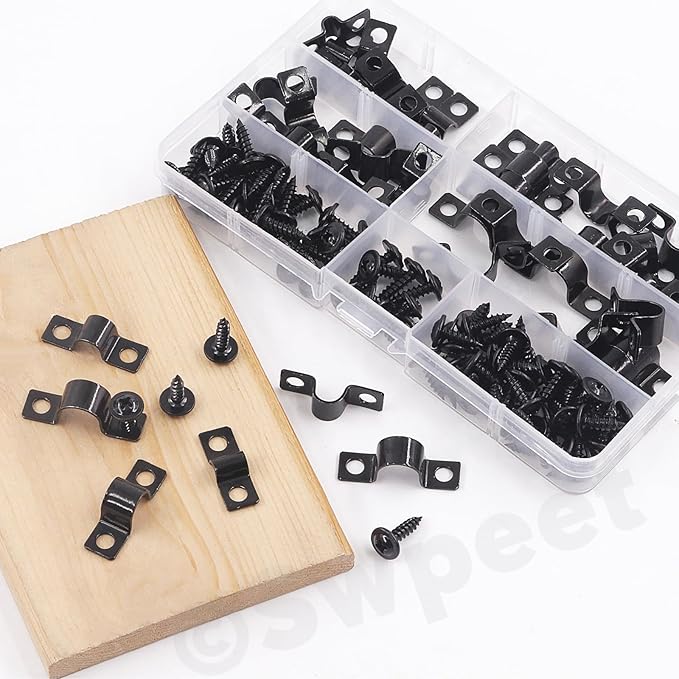 Swpeet 25Pcs 10mm Two Hole U Bracket Clamp with 50Pcs Self-tapping Screws Kit, U-Clamps, Metal Pipe Clamps, Pipe Strap Clamps, Conduit Tension Clips for Fixing Pipe or Cable