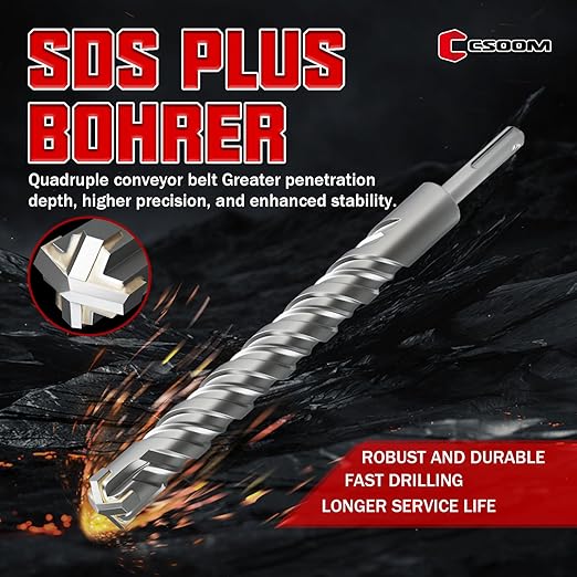 CSOOM SDS Plus Rotary Hammer Drill Bit 1"x10.24", Professional Concrete Drill Bit for Concrete, Brick, Stone and Cement Walls
