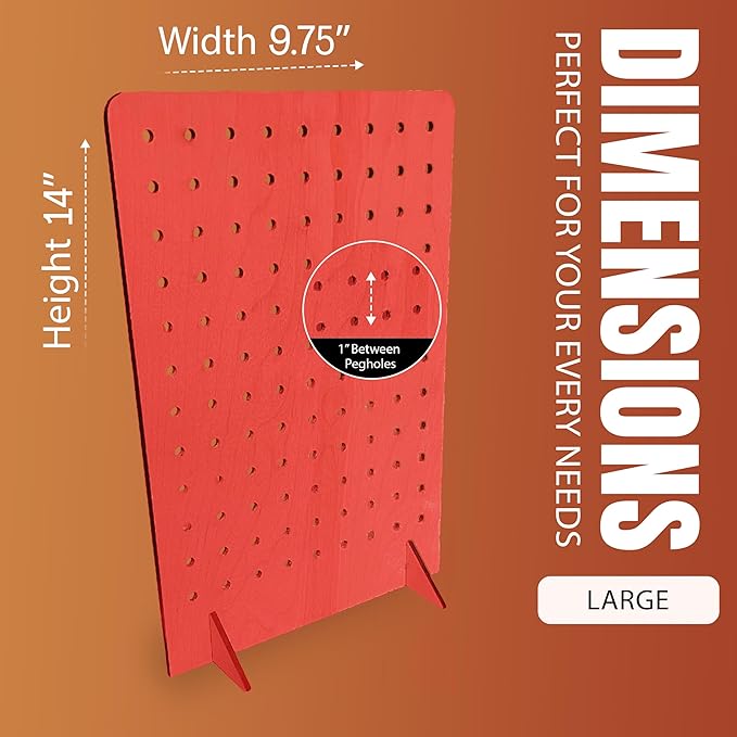 Torched Pegboard Display Stand for Jewelry, Craft Shows, Selling, Vendor Events, Tools, Peg Board Accessories Rack Organizer, Large 9.75" L x 4.3" W x 14" H, RED