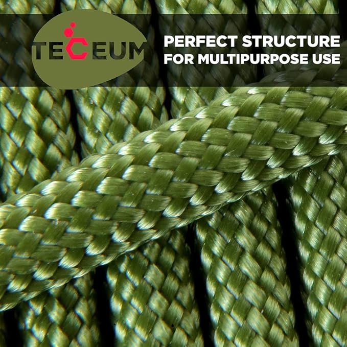 TECEUM 5/32" Paracord Rope 1000 – 1000ft / 200ft / 100ft / 50ft – Tactical Parachute Cord 4mm – 45+ Colors – Nylon String for Survival & Camping Gear – Stripe Cord for Survival – Utility Rope