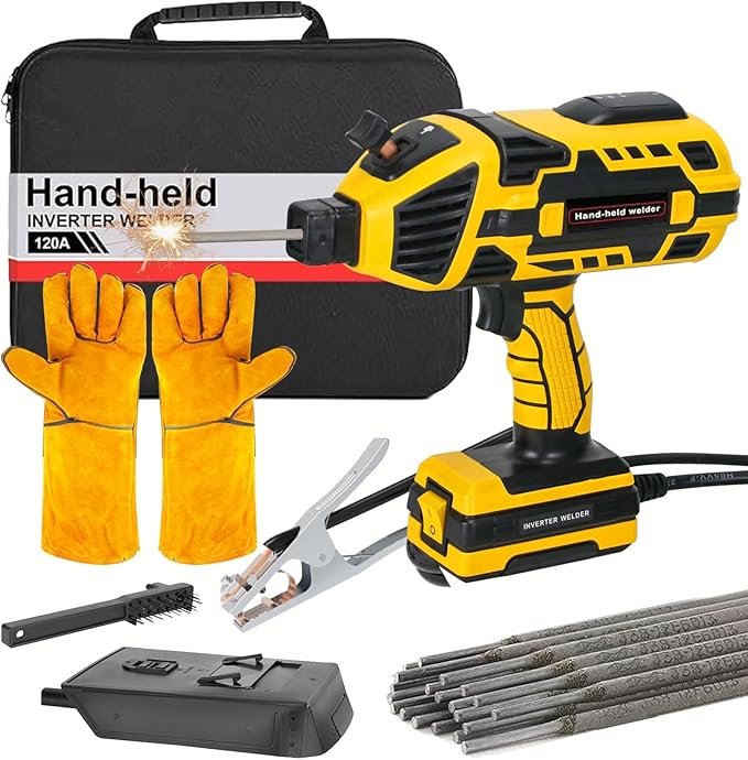 Portable Welding Machine Handheld Welder: IGBT Inverter Hand Held ARC Welder Gun with 6 Variable Current Adjustment - Welder Machine 110v Electric Welding Equipment for 3/32"-1/8" Wire Rods (Yellow)