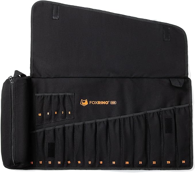 Wrench Roll, Wrench Roll Up Pouch, Gifts for Men Father Dad Mechanic, Heavy Duty Canvas Wrench Organizer Bag (Black, 19+1 Metric)