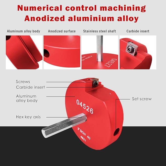 8Pcs Pvc Pipe Reamer Kit,Pipe Fitting Tools Contains 1/2", 3/4",1",1-1/4",1-1/2",2",3",4" Aluminum Head with a Extender,Fit into Standard 1/2" Drill,PVC Fitting Saver for PVC,CPVC,PPR or ABS,Red