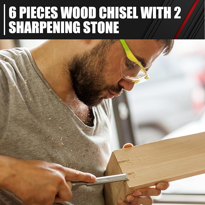 C&T 8 Pieces Premium Wood Chisel Set with Wooden Case,6 Pieces Wood Chisel with 2 Sharpening Stone,Woodworking Carving Chisel Kit,Chrome Vanadium Steel Chisel