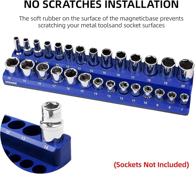 3/8 Inch Magnetic Socket Organizer, NOEAIKE 2-Pack Metric &SAE Socket Holder Set 3/8" Drive Socket Trays, Holds 56 Pcs Standard and Deep Size Sockets(Socket not Included)