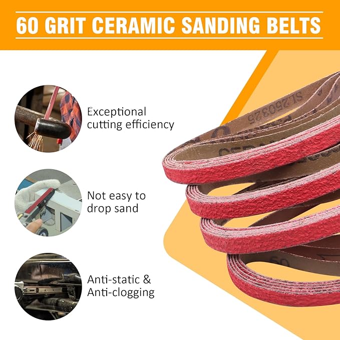1/2 x 18 Inch Sanding Belts Ceramic, 60 Grit 1/2x18 Inch Sander Belts for Air Belt Sander, Metal Finishing, Rust Removal, Woodworking, 20 Pack