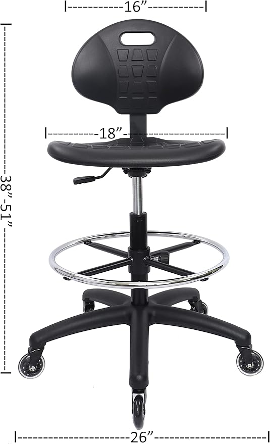 Chair Master (Tall Bench Stool, Rubber Roller Blade Stye Casters Easy to Clean! Ergonomic Polyurethane Drafting Stool. Seat Height Range 24"-34". Home Office Lab Workstation.