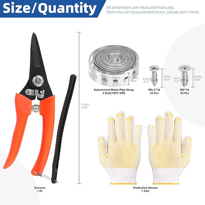 Glarks 54pcs 11/16inch x 10Feet Galvanized Metal Pipe Strap with Holes, Pipe Support Metal Strapping, Pipe Hanger Straps with 50pcs M4.2 M5 Screws, 1pcs Trimming Shear and Gloves